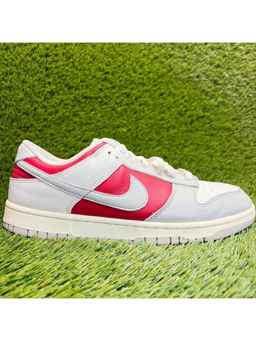 Nike Dunk Low Retro Mens Size 11 White Gray Red Athletic Leather Shoes Sneakers
